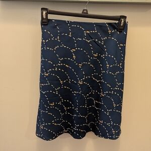 Ann Taylor Teal Blue A-Line Skirt White & Gold Career Pull-on XS